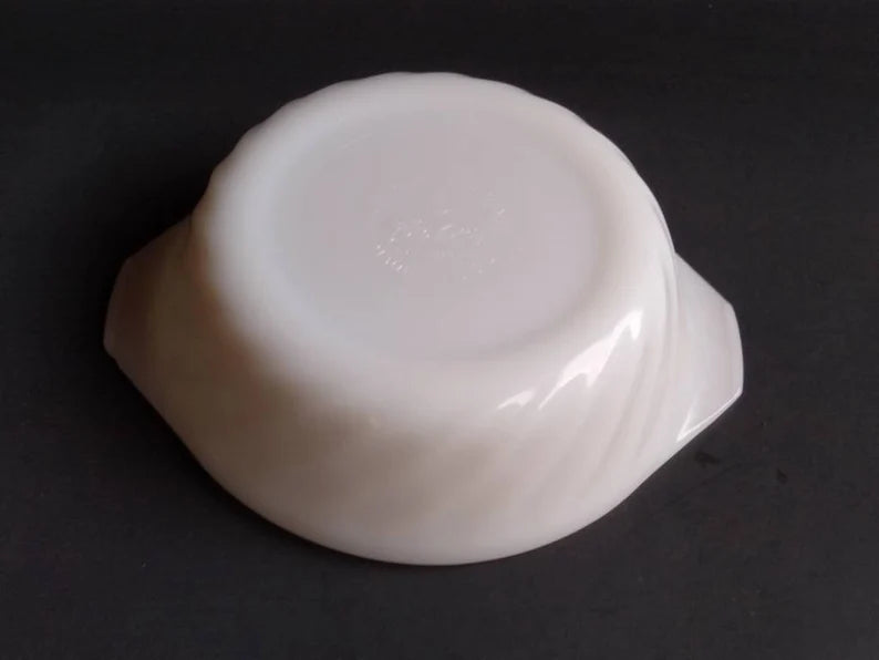 Vintage White Milk Glass Fire King Ovenware Swirl Bowl