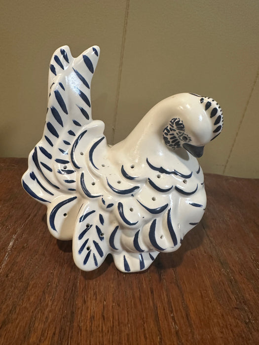 Vintage Blue & White Ceramic Chicken Dated 1958