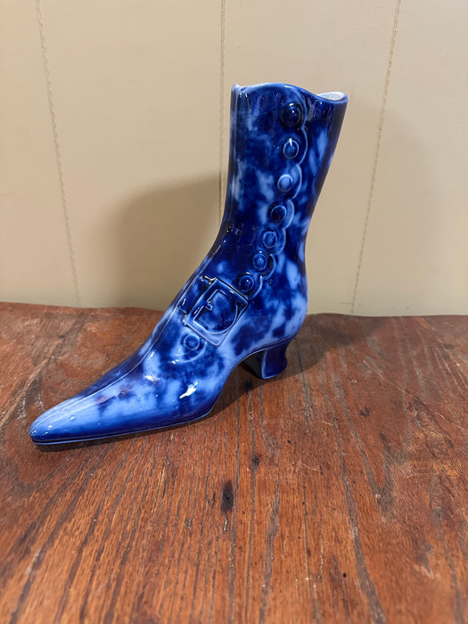 Victorian Style Boot Vase, Ceramic Boot Vase, Button Down Shoe, Home Decor, Blue and White Ceramic, Posy Vase, Flower Display