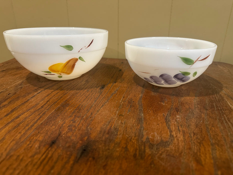 Vintage Fire King Ovenware Bowls.  Gay Fad Fruit Pattern.  Handpainted.  Oven Safe