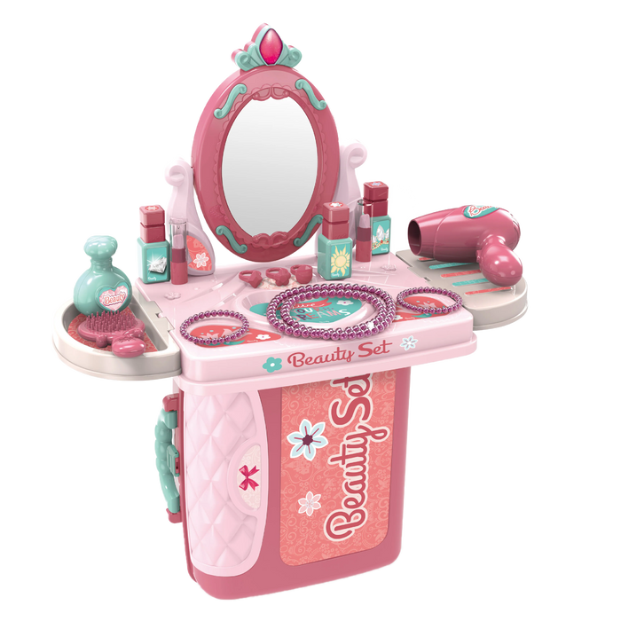Play Set in a Case - Beauty Vanity.  The case that holds all of the pieces turns into a Vanity Stand.