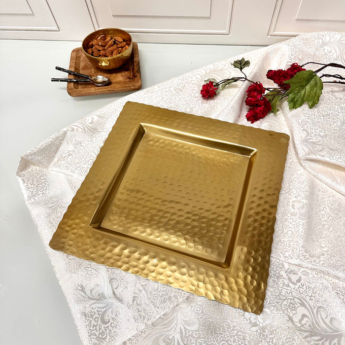 Gold Hammered Square Tray.  Food Safe and/or Decorative