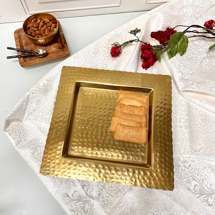 Gold Hammered Square Tray.  Food Safe and/or Decorative