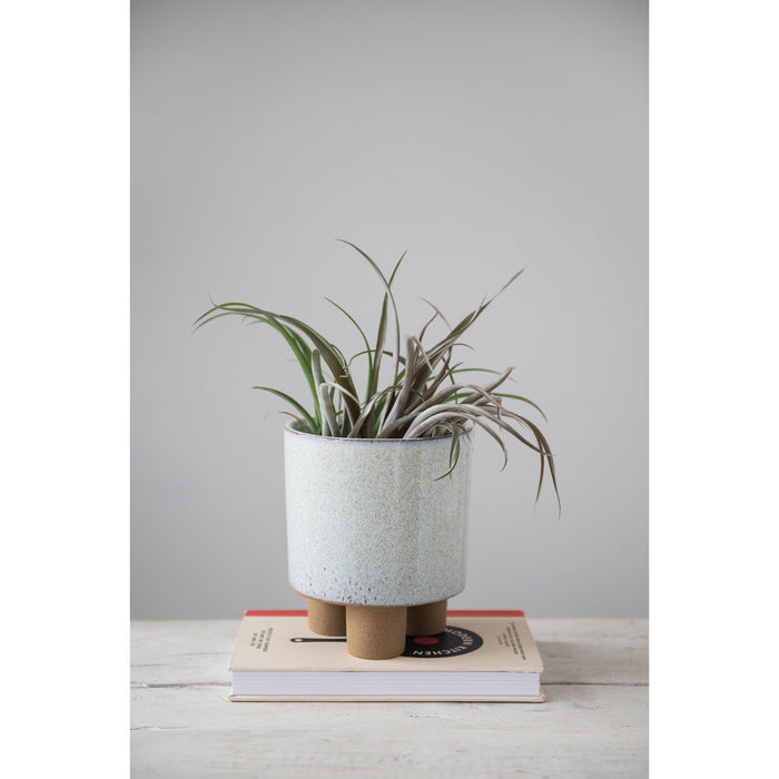 Stoneware Footed Planter with Reactive Glaze