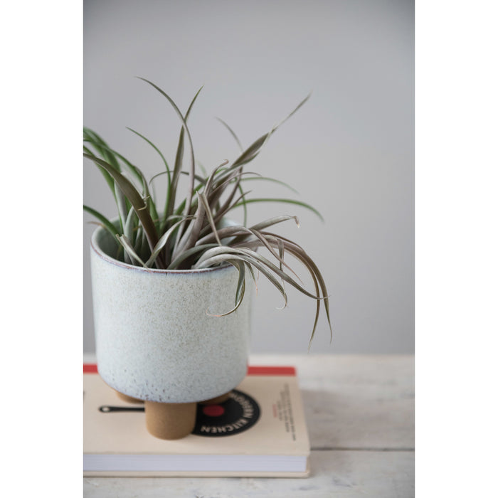 Stoneware Footed Planter with Reactive Glaze