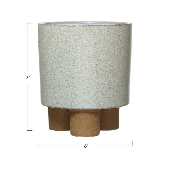 Stoneware Footed Planter with Reactive Glaze