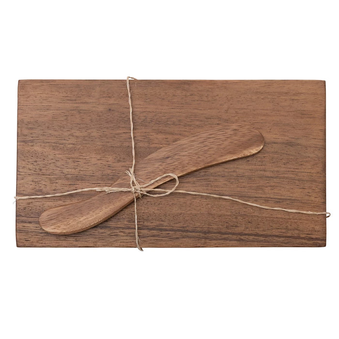 Acacia Wood Cheese/Cutting Board with Canape Knife Set