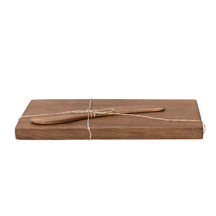Acacia Wood Cheese/Cutting Board with Canape Knife Set