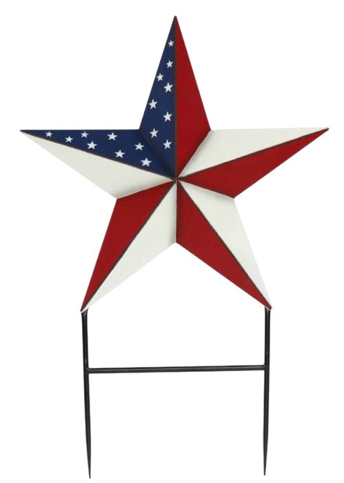 Red, White, Blue Star on two Stakes Metal Yard Art.  36” x 23” ⚠️ Oversized Item.  Store Pick Up Only! No Shipping.
