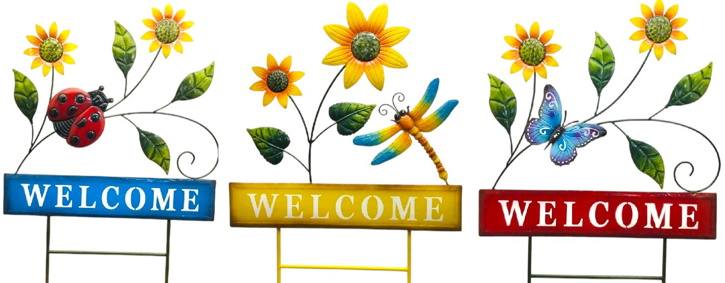 Butterfly, Ladybug or Dragonfly Welcome Metal Yard Sign on two stakes.  31” x 20” ⚠️ Oversized Item.  Store Pick Up Only! No Shipping.