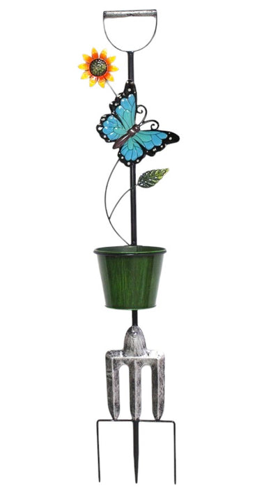 Cardinal or Butterfly Sunflower Metal Yard Stake with 6” Flower Pot.  40” Tall x 16” Wide ⚠️ Oversized Item.  Store Pick Up Only! No Shipping.