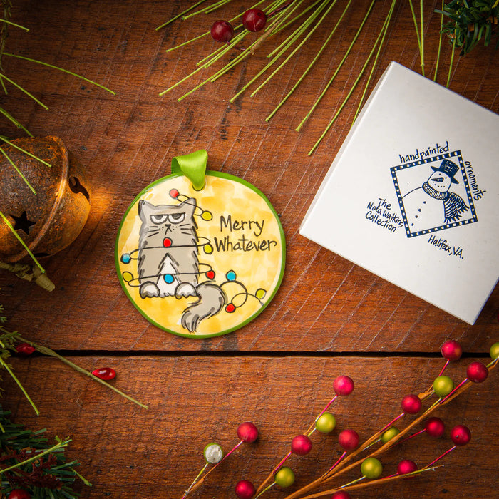 Merry Whatever Cat Ornament.  Can be personalized with names, dates & more!