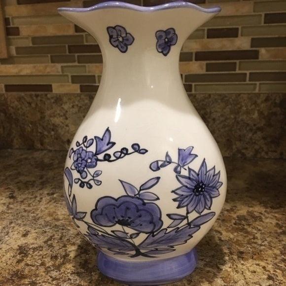 Vintage Blue & White Floral Vase.