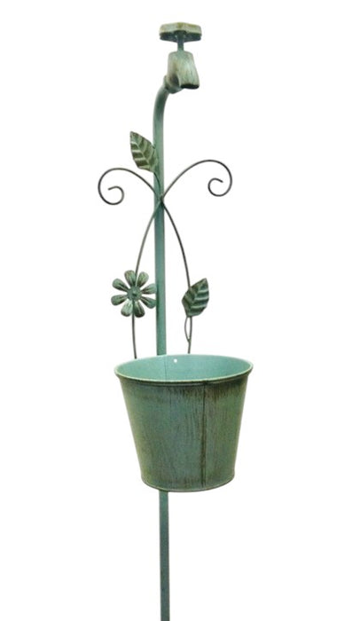 Seafoam Spigot Bucket Planter on Pole.  44” Tall x 7” Wide ⚠️ Oversized Item.  Store Pick Up Only! No Shipping.