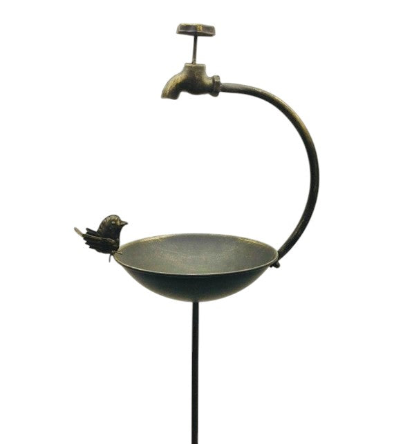 Bronze Bird Bath with Spigot on Pole 50” x13” ⚠️ Oversized Item.  Store Pick Up Only! No Shipping.