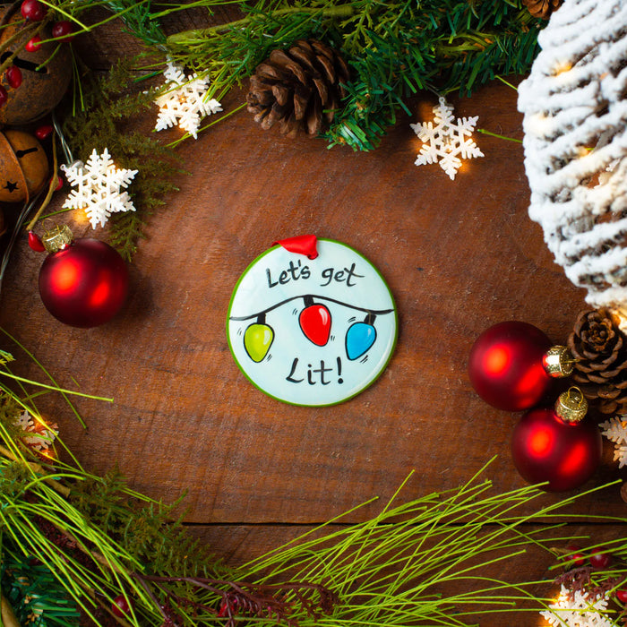 Let's Get Lit Ornament.  Can be personalized with names, dates & more!