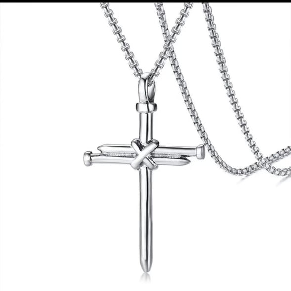 Men’s large nail cross necklace- available in Gold and Silver