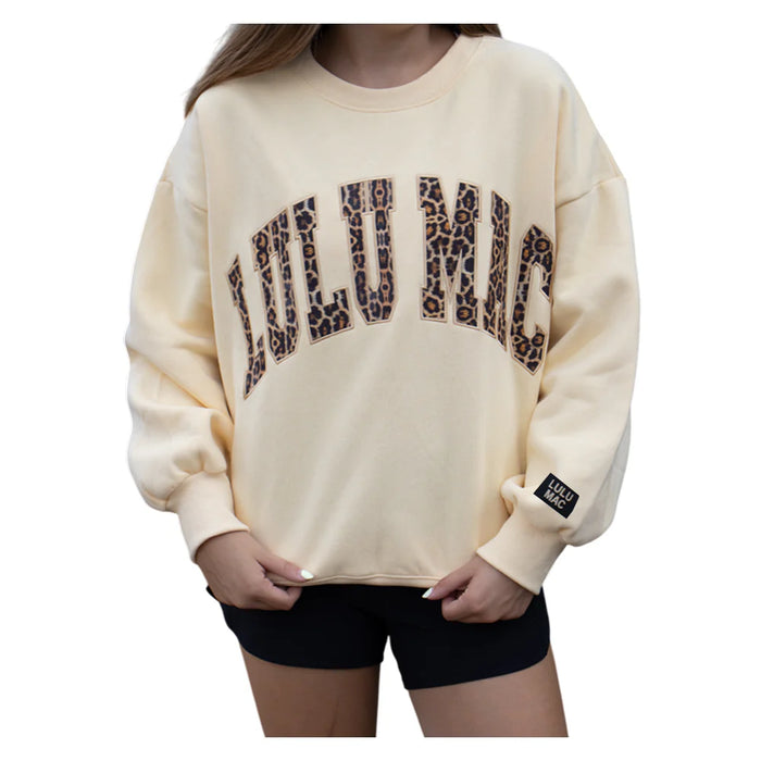 Adult Lulu Mac Sweatshirt Butter Yellow Leopard Embroidered Design