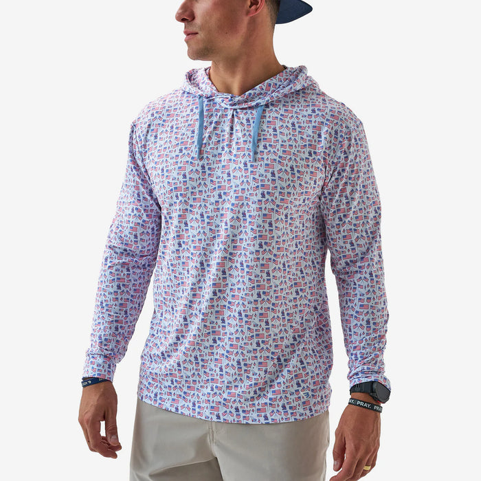 Performance Hoodie – Old Glory White with USA Flags by Burlebo