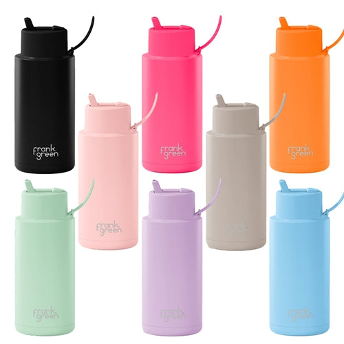 Frank Green 34oz Reusable Bottle with Flip Top Straw Lid and Strap.  Perfect Spill Proof Option.