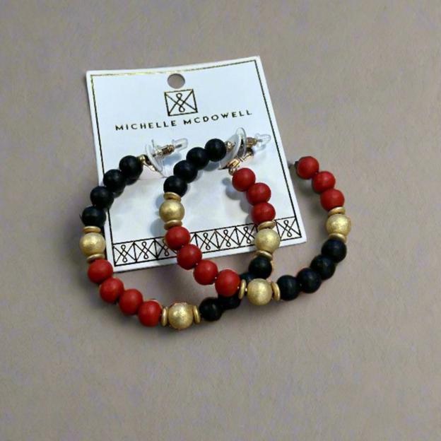 Red, Black, & Gold Janette Beaded Hoops- Perfect For Game Day To Show Your School Spirit!!