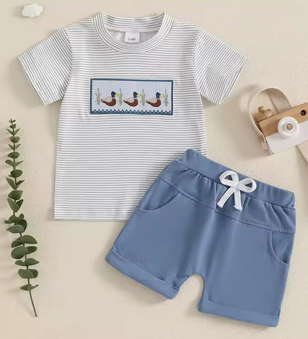 Embroidered Duck 2 Piece Shorts Outfit for Baby & Toddlers Boys