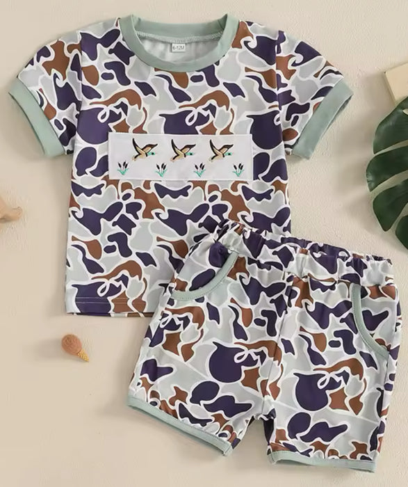 Camouflage Shorts Set with Ducks for Toddler Boys