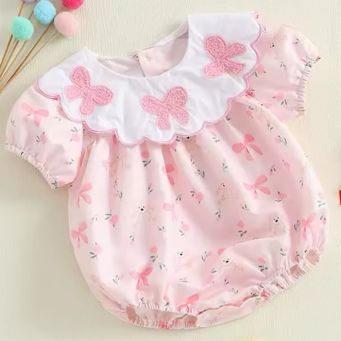 Pink Bubble Romper for Baby Girls with Collar