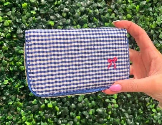 Gingham Kit with Make Up Brushes, Mirror, & Manicure Kit by Simply Southern.