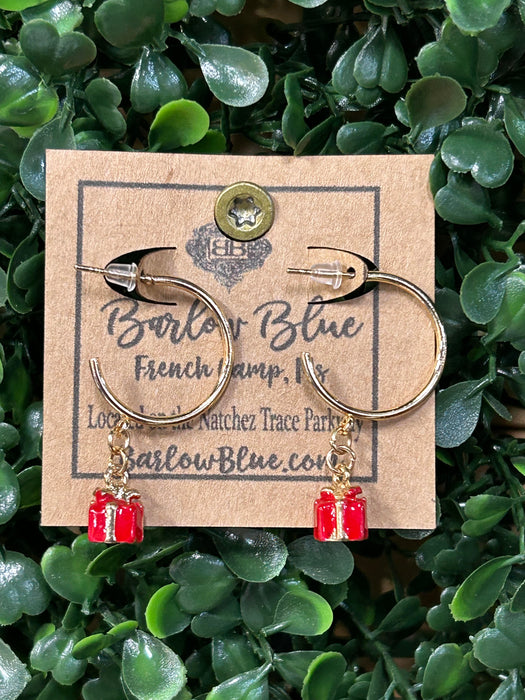 Red & Gold Christmas Gift Hoop Earrings