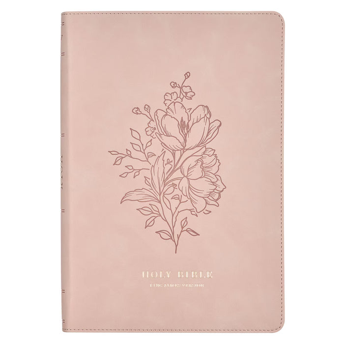 Pink Floral Faux Leather Large Print Thinline King James Version Bible with Thumb Index