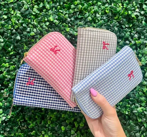 Gingham Kit with Make Up Brushes, Mirror, & Manicure Kit by Simply Southern.