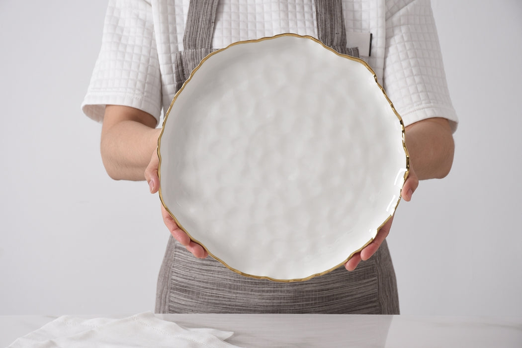 Cream & Gold Round Dinner Plates