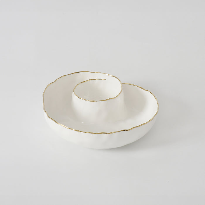 Cream & Gold Round Chip & Dip