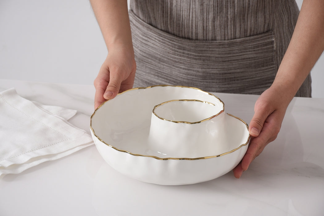 Cream & Gold Round Chip & Dip
