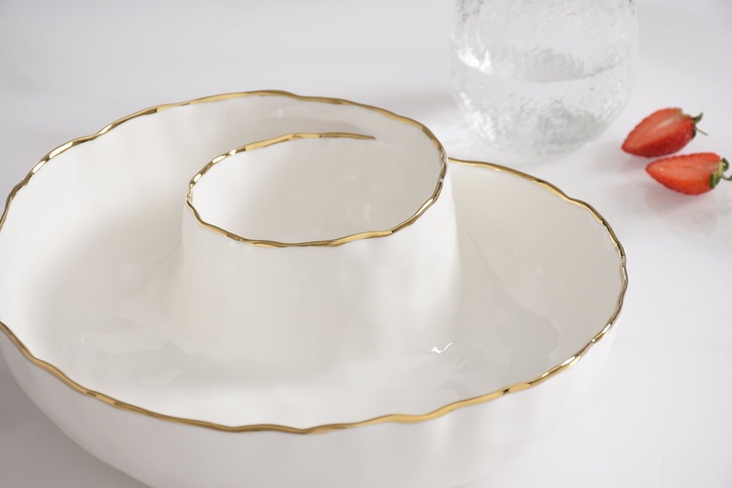 Cream & Gold Round Chip & Dip