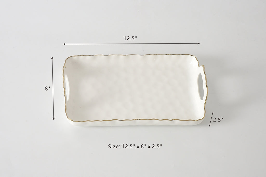 Cream & Gold Small Tray with Handles