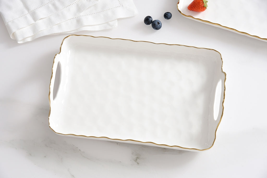 Cream & Gold Small Tray with Handles