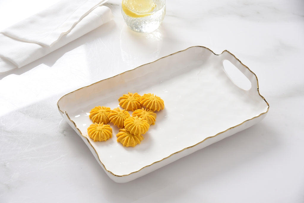 Cream & Gold Small Tray with Handles