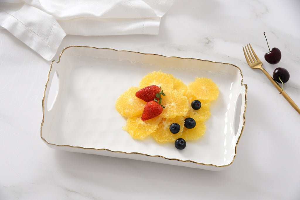 Cream & Gold Small Tray with Handles