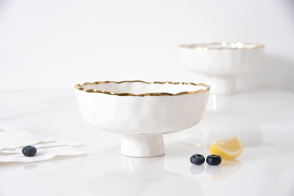Cream & Gold Small Footed Bowl