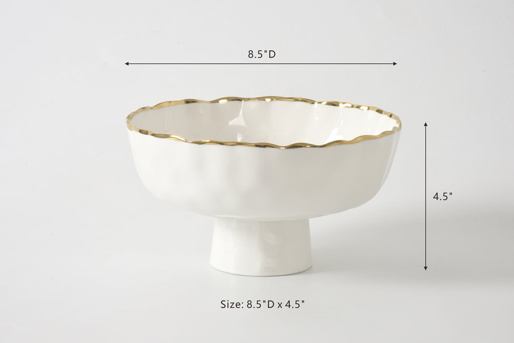 Cream & Gold Medium Footed Bowl