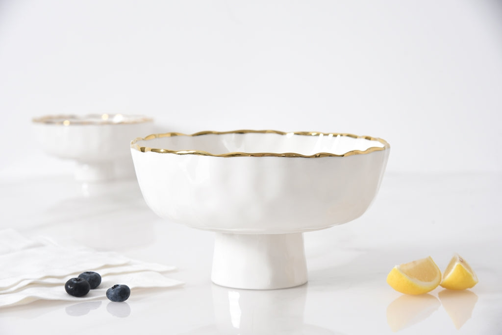 Cream & Gold Medium Footed Bowl