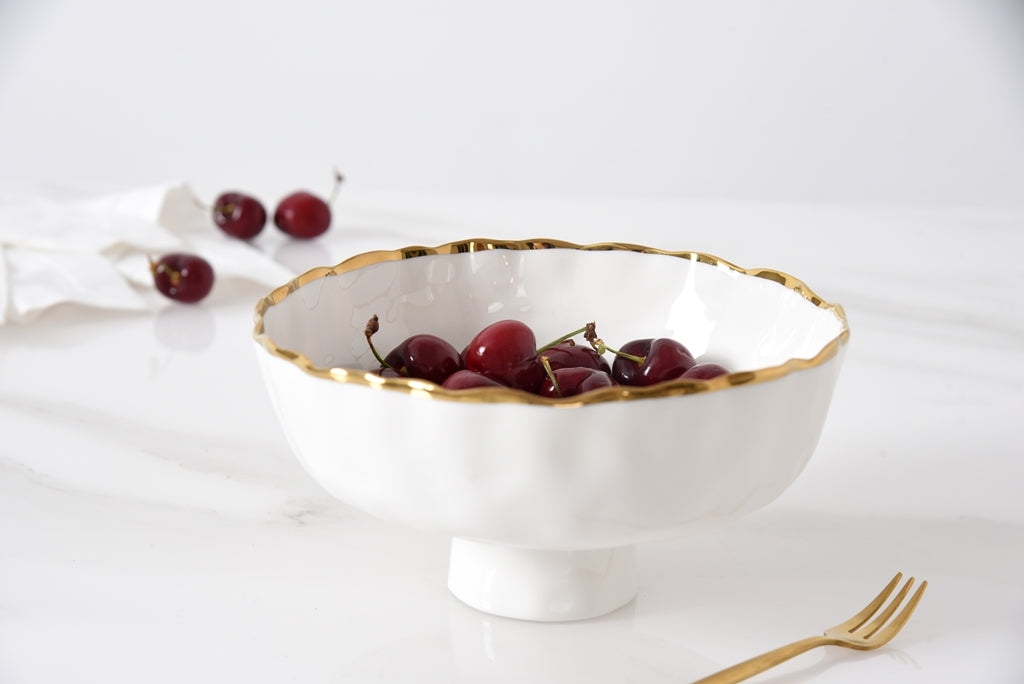 Cream & Gold Medium Footed Bowl