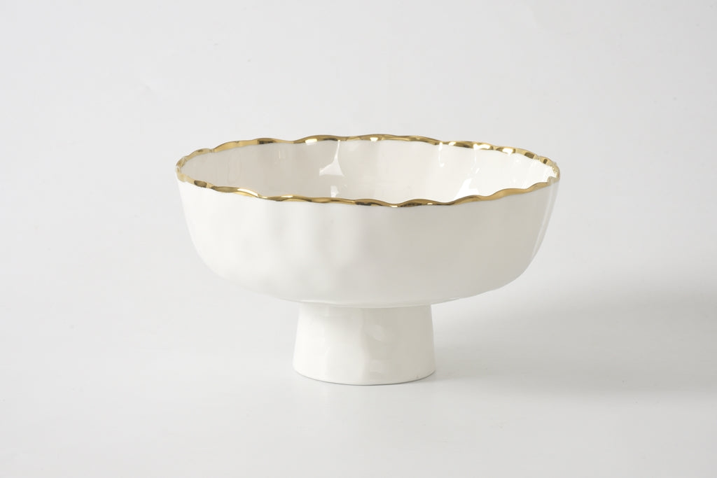 Cream & Gold Medium Footed Bowl