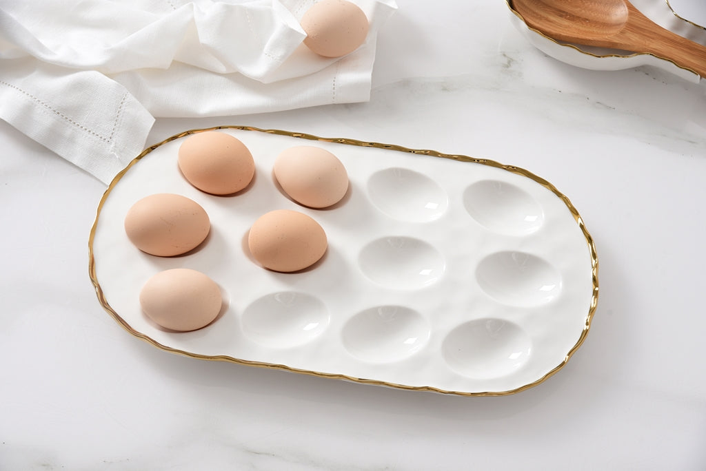 Cream & Gold Oval Deviled Egg Tray