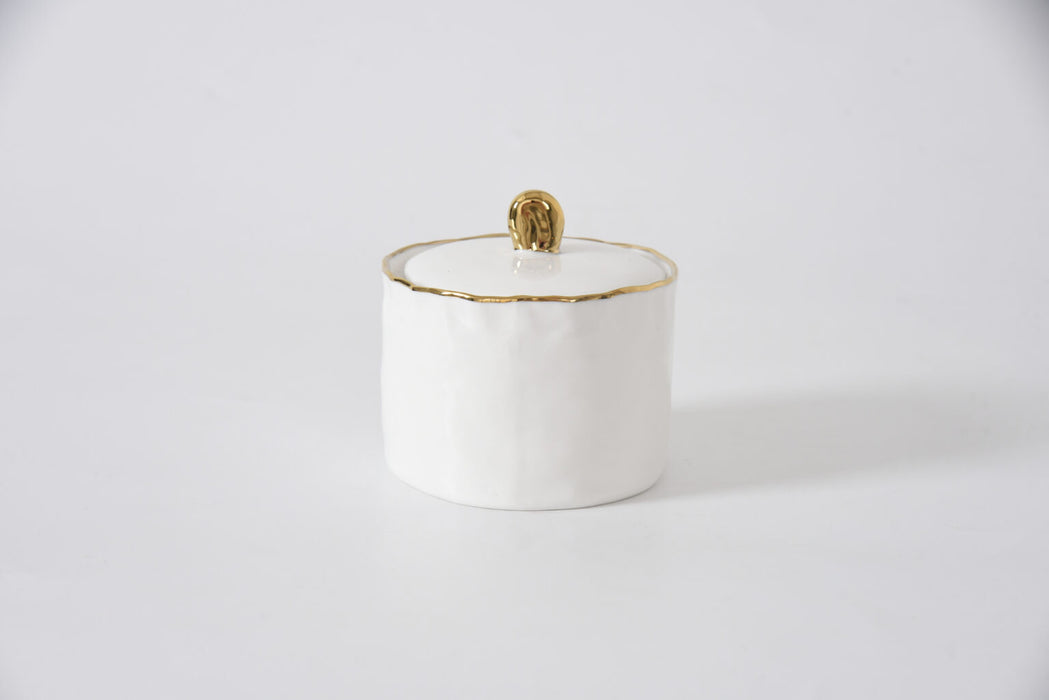 Cream & Gold Covered Sugar Bowl