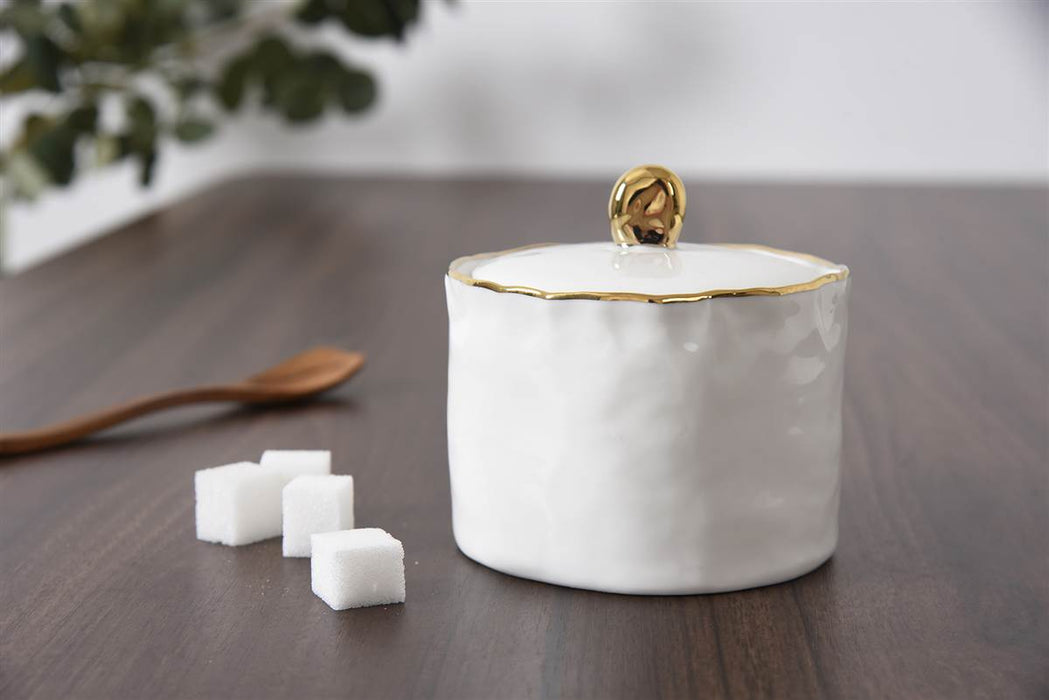 Cream & Gold Covered Sugar Bowl