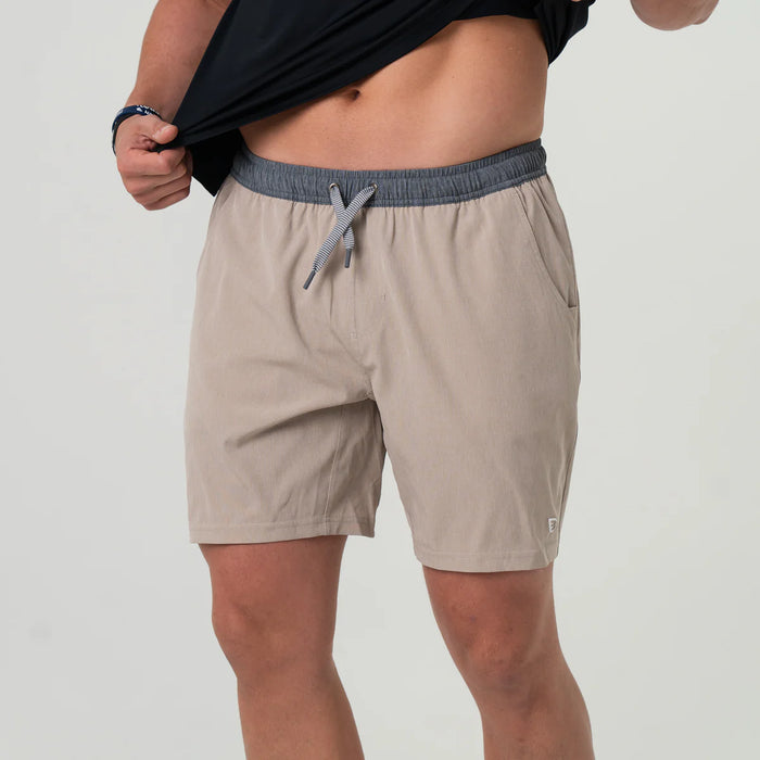 Men's Burlebo Heather Khaki Athletic Shorts with Venado Camo Liner- Available in Different Inseam Sizes!