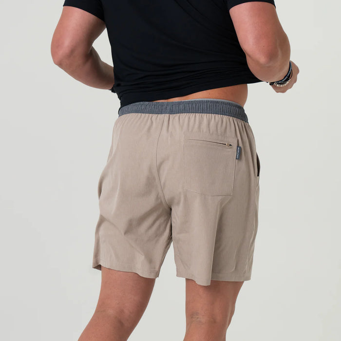 Men's Burlebo Heather Khaki Athletic Shorts with Venado Camo Liner- Available in Different Inseam Sizes!
